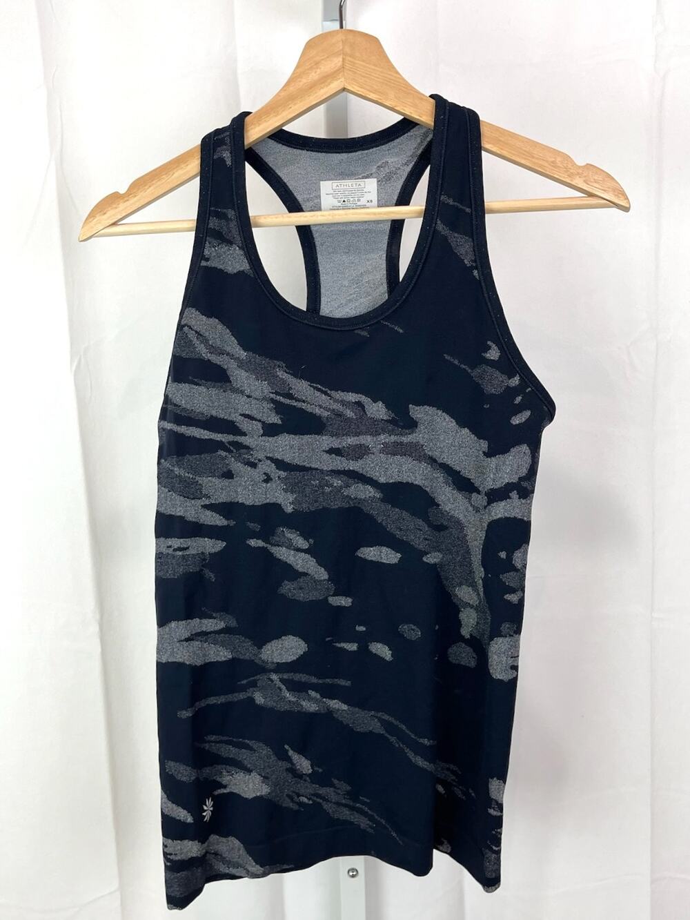 ATHLETA XS Speedlight Tank Top Camouflage Racerback Sleeveless Stretch Blue Gray